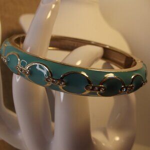 Enamel Clamper Bracelet Turquoise colored with Crystals - Gold Tone